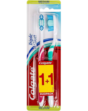Colgate Brosse à Dents Triple Action 1+1 Medium Nettoyage Hygiène Dentaire