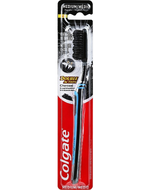 Colgate Brosse à Dents Double Action Charcoal Medium Nettoyage Hygiène Dentaire