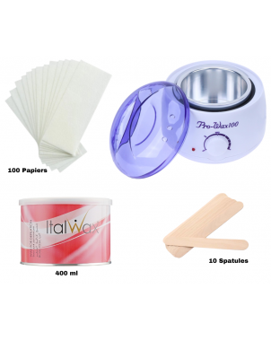 Pack Epilation : Chauffe Cire + 10 Spatules + 100 Papiers + Italwax Liposoluble Cire 400ml