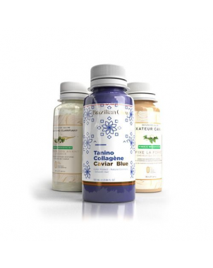 Pack Tanino Collagène Caviar Bleu Brazilian Glow : Soins 100ml + Shampoing Clarifiant 60ml + Masque Fixateur 60ml