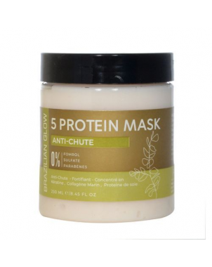 Masque 5 Protéines Anti Chute 250ml Brazilian Glow Kératine Collagène Marin Protéine de Soie