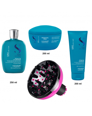 Pack Enhancing Curly Alfaparf Semi di Lino : Shampoing 250ml Masque 200ml Conditionner Leave-In 200ml Diffuseur Cheveux Bouclés