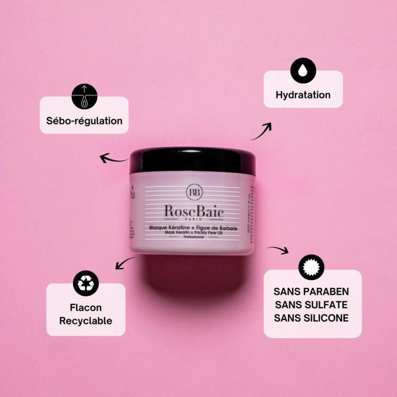 RoseBaie Masque Figue de Barbarie x Kératine 500ml Sebo Régulation Sébum Hydratation