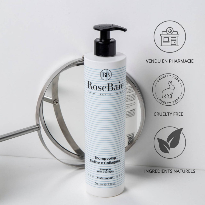 RoseBaie Shampoing Biotine x Collagène 500ml Pousse et Chute des Cheveux