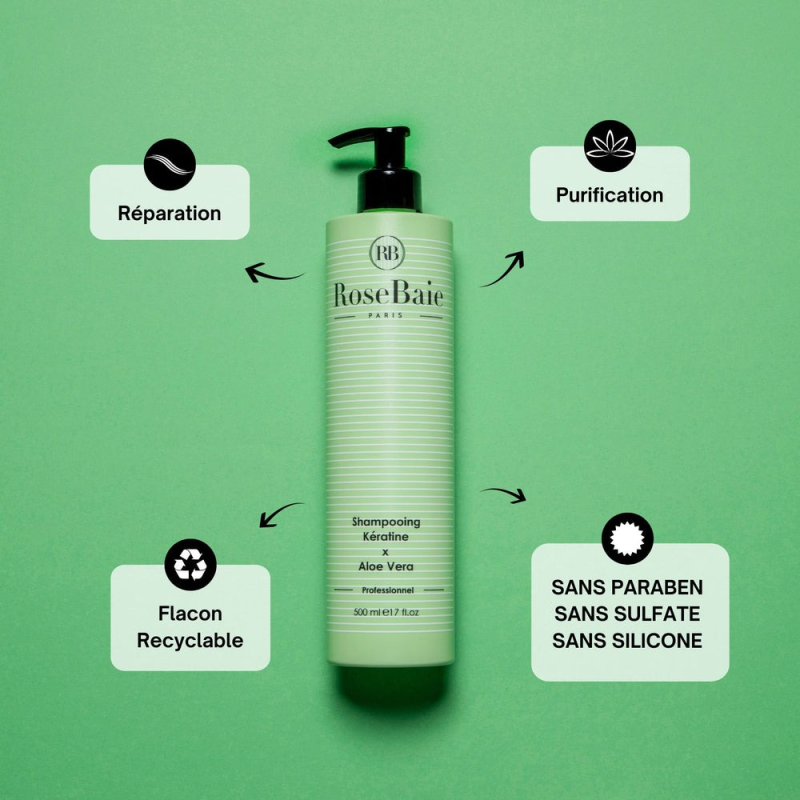 RoseBaie Shampoing Aleo Vera x Kératine 500ml Purification
