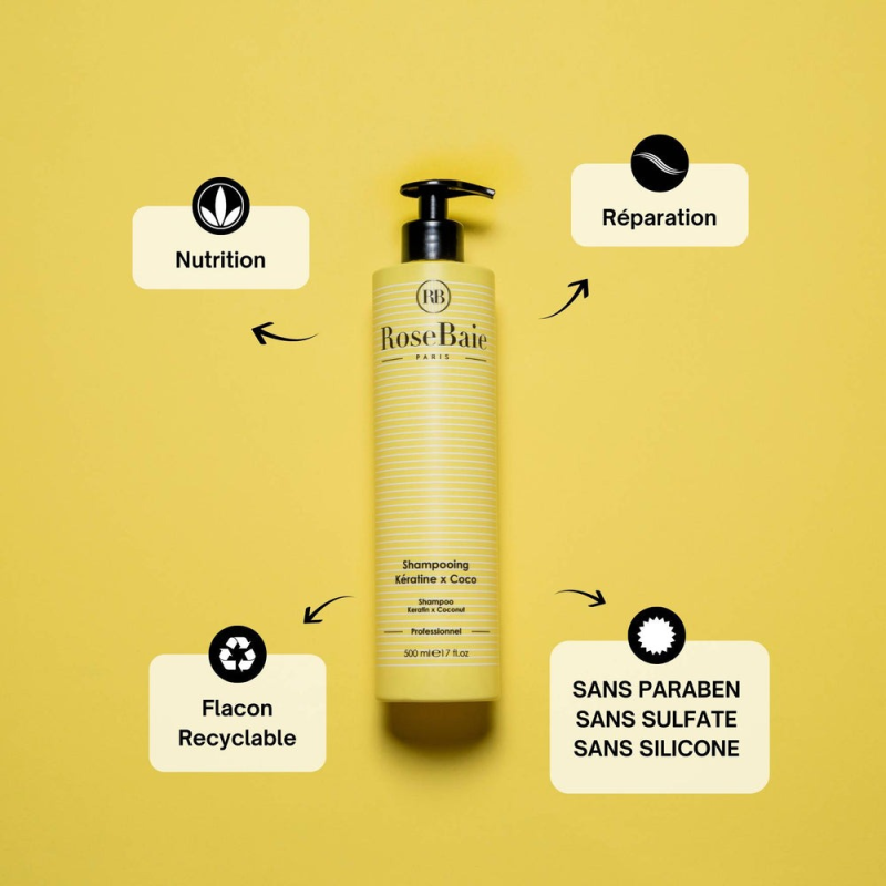 RoseBaie Shampoing Coco x Kératine 500ml Nutrition Noix de Coco