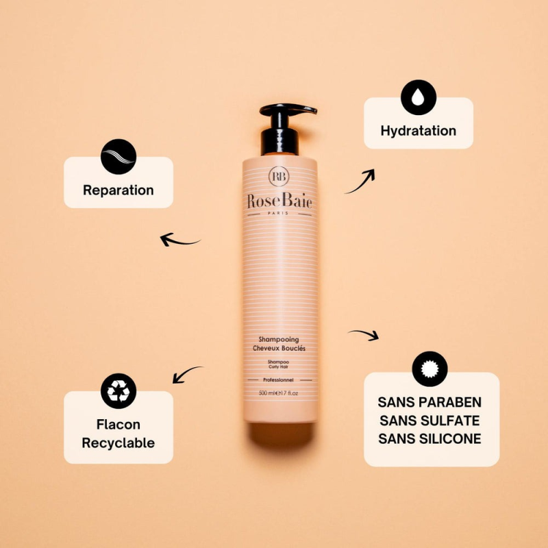 RoseBaie Shampoing Cheveux Bouclés 500ml Avocat x Kératine Curly Hair