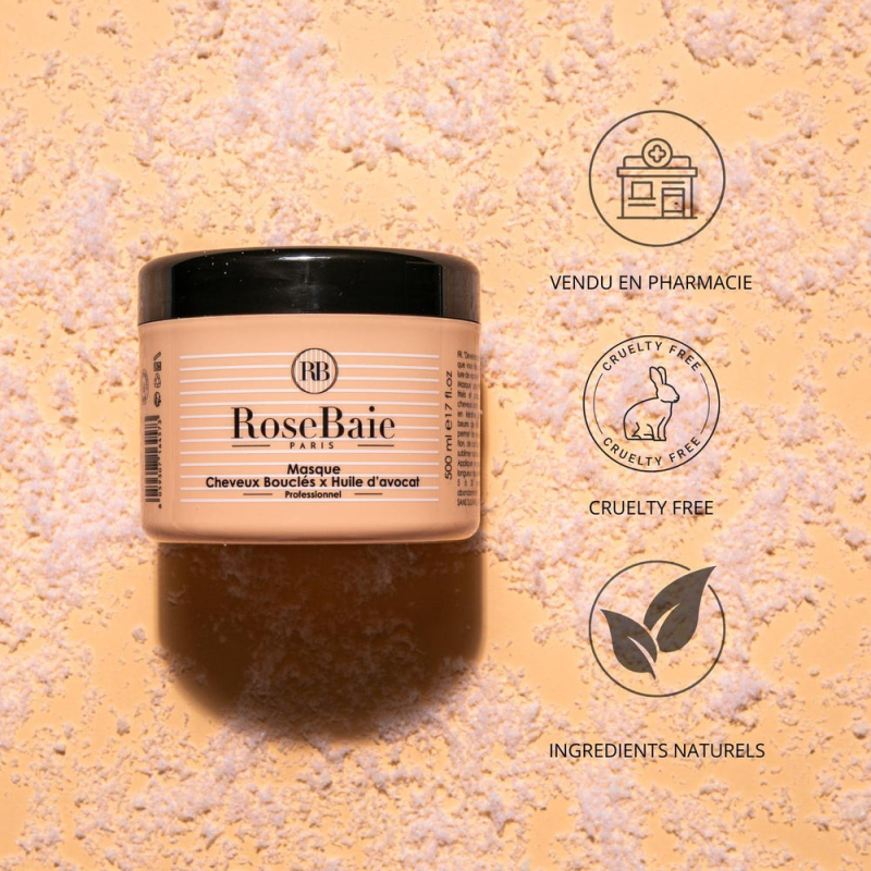 RoseBaie Masque Cheveux Bouclés 500ml Avocat x Kératine Curly Hair
