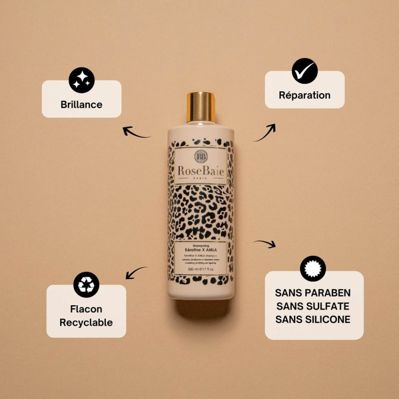 RoseBaie Shampoing Amla x Kératine 500ml Brillance et Gainage