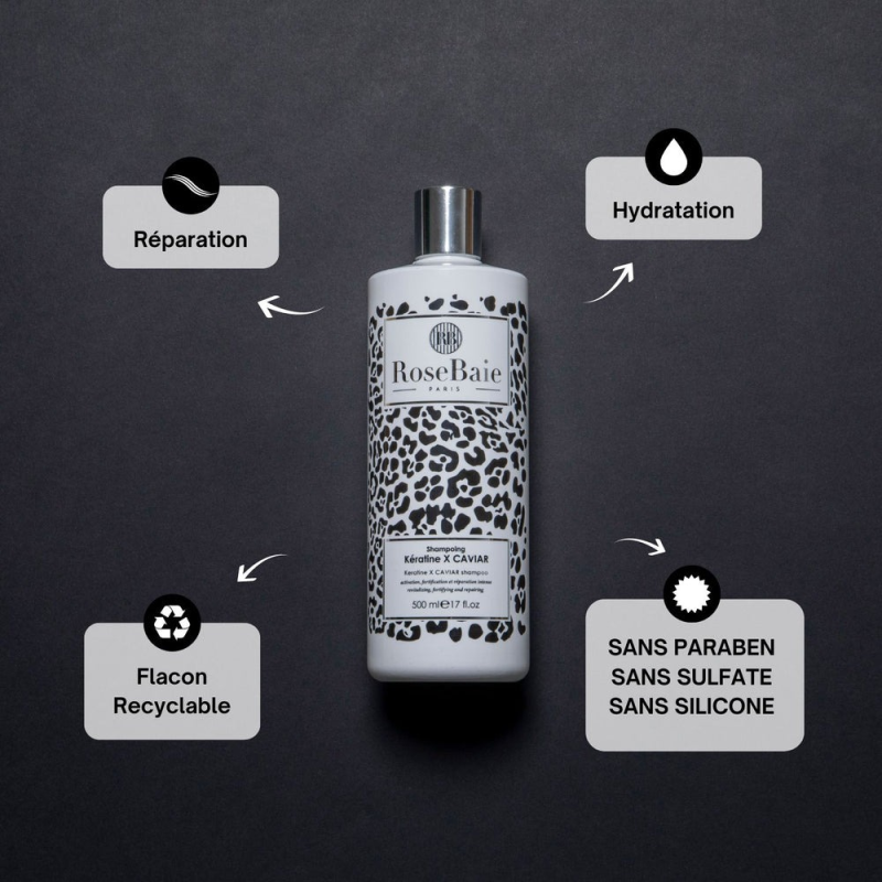 RoseBaie Shampoing Extrait Caviar x Kératine 500ml Réparation Intense