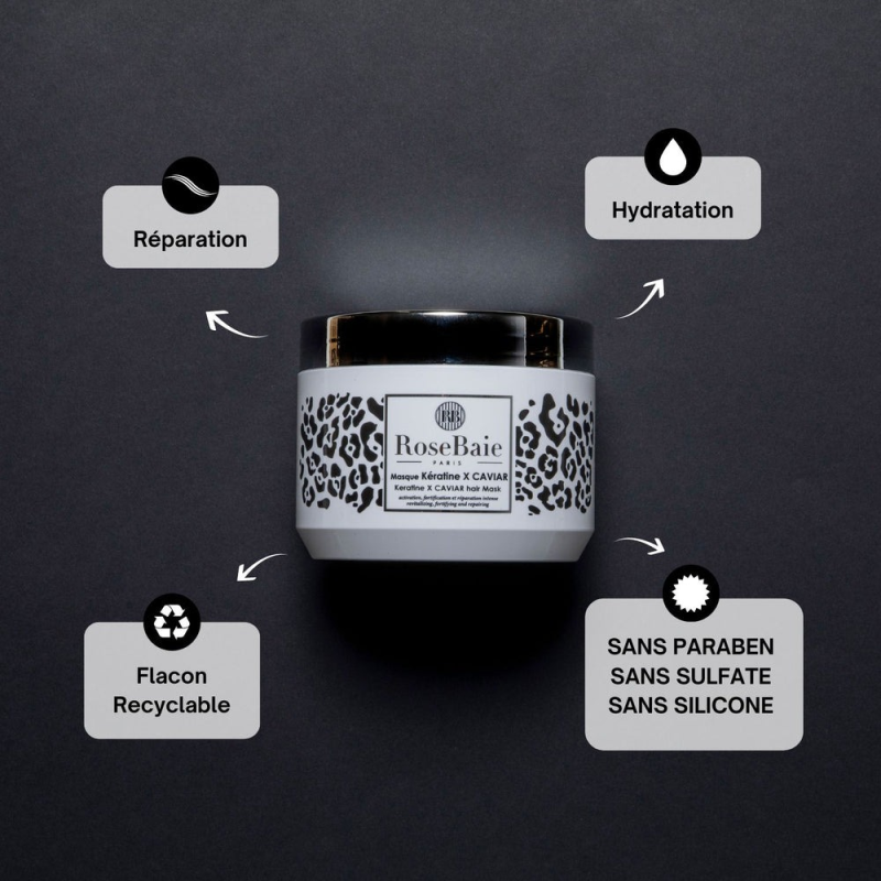 RoseBaie Masque Extrait Caviar x Kératine 500ml Réparation Intense