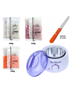 Pack Epilation Topline : Chauffe Cire Pro Wax 100 + 300g Italwax Cire Topline + Spatule en Acier