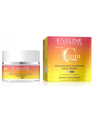 Eveline Crème de Visage Vitamine C 3x Action 50ml pour Visage Crème Apaisante Eclaircissante