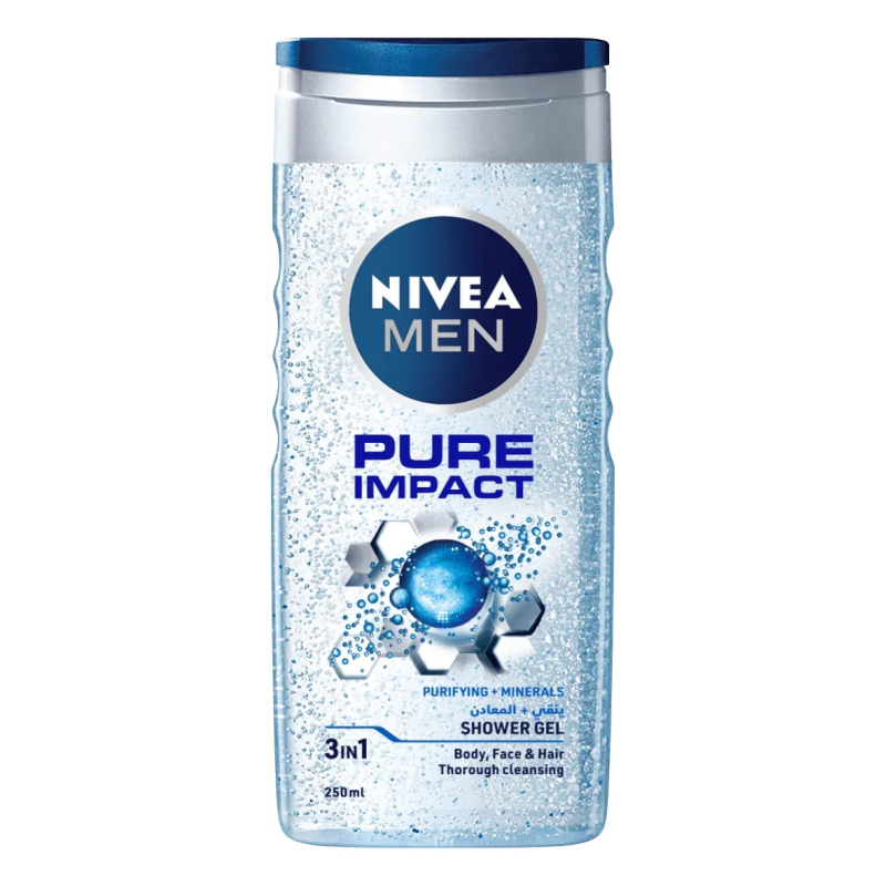 Nivea Gel Douche Men Pure Impact 250ml pour Peaux Normales avec Particules Exfoliantes