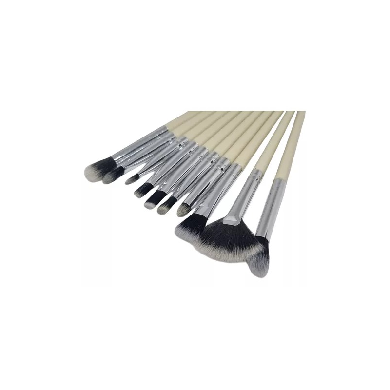 Lot 10 pcs Pinceaux Maquillage Beige avec Pochette pour Maquillage Visage et Yeux