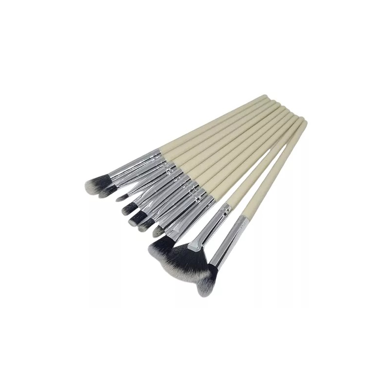 Lot 10 pcs Pinceaux Maquillage Beige avec Pochette pour Maquillage Visage et Yeux