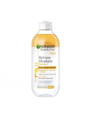 Garnier Eau Micellaire Biphase Tout en 1 Peaux Sensibles 400ml Fini Non Gras SkinActive Nettoie Démaquille Apaise