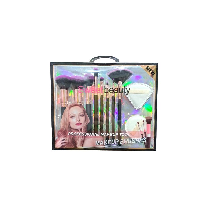Sweet Beauty Pinceaux et Eponges Maquillage Professionnel 10pcs