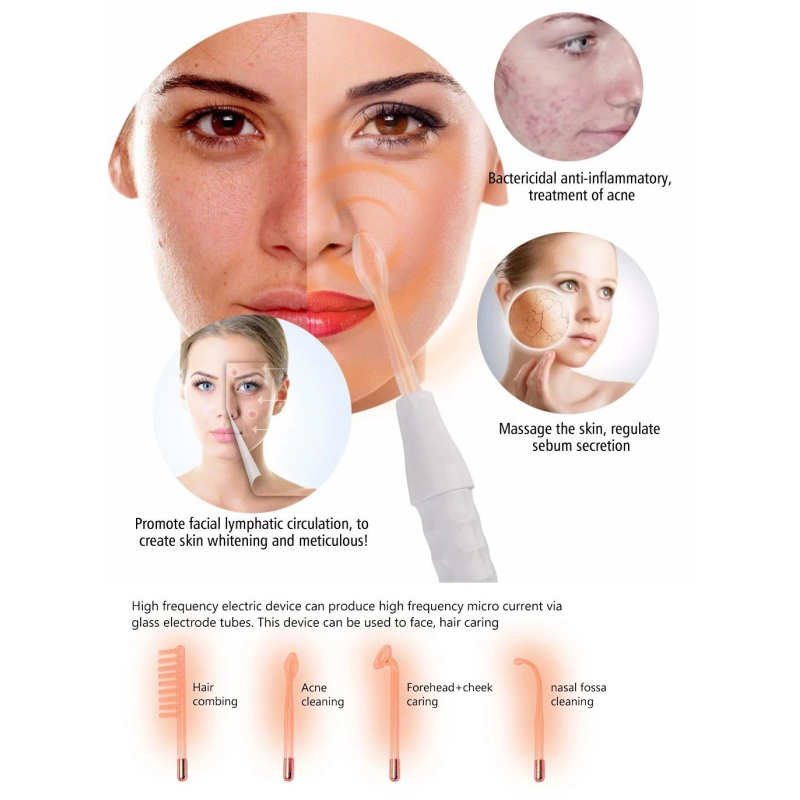 Appareil Haute Fréquence Portable JX-006A Appareil de Soins Professionnel 4 en 1 Soins Visage et Soins Capillaire