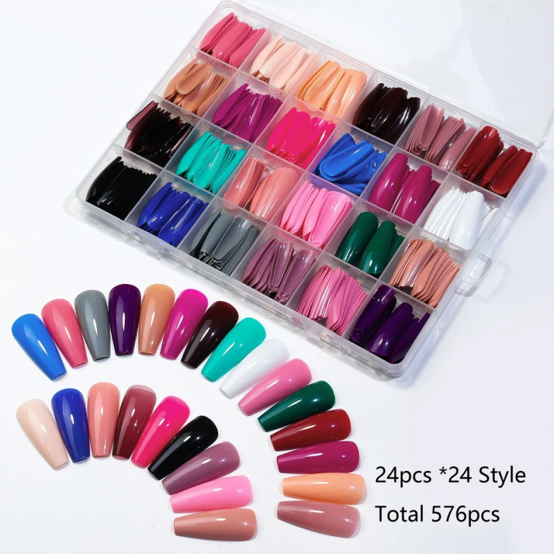 Faux Ongles Couleurs Simples 576pcs Forme Carré