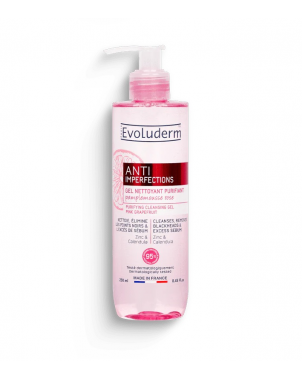 Evoluderm Gel Nettoyant Purifiant Anti Imperfections 250ml Zinc et Extrait de Pamplemousse Rose