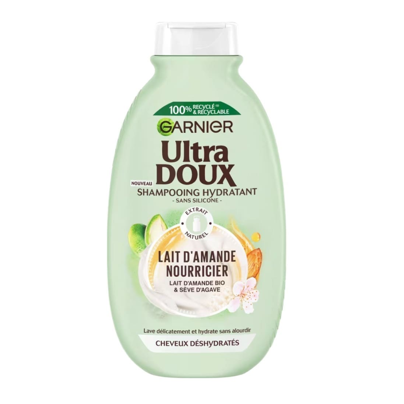 Ultra Doux Shampoing Lait d'Amandes Bio et Sève d’Agave 400ml Cheveux Déshydratés