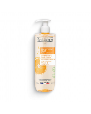 Evoluderm Gel Nettoyant Eclat Vitamine C 500ml Gel Purifiant et Illuminateur Extrait d'Orange et Glycérine Végétale