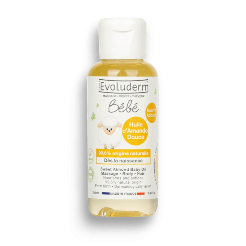 Evoluderm Huile d'Amande Douce pour Bébé 100ml Huile de Massage Hypoallergénique pour Bébé
