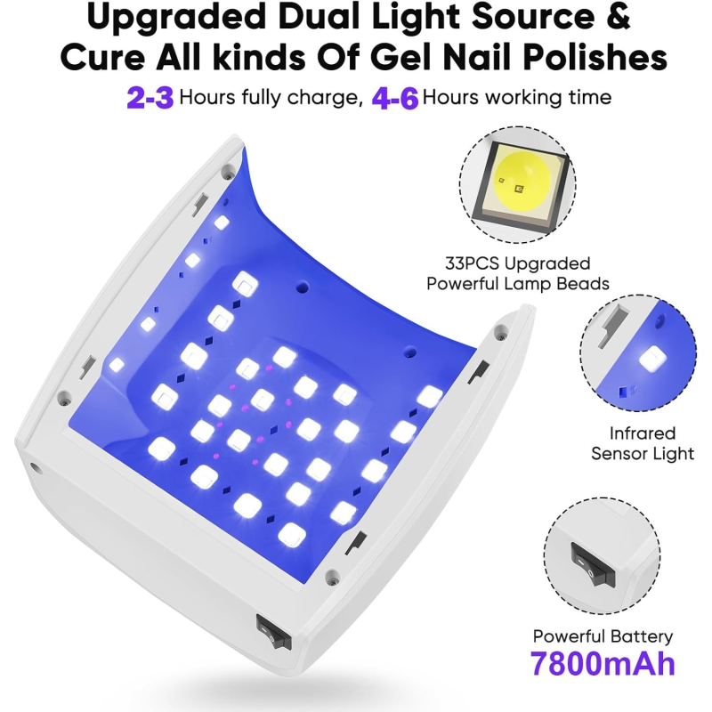 Lampe UV Cordless X10 72watt Sèche Ongles Rechargeable Professionnel 33 LEDs - Lampe UV LED avec Ecran LCD