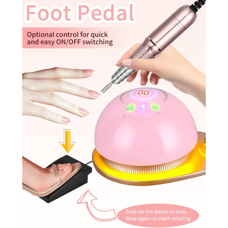 Ponceuse à Ongles SML M21 Puissance Ponceuse à Ongles SML M21 Soins Onglerie Professionnel avec Pédale et 6 Embouts en Fer