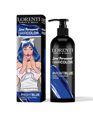 LORENTI Coloration Semi Permanente Bleu 250ml Teinture Crème Colorante Longue Tenue