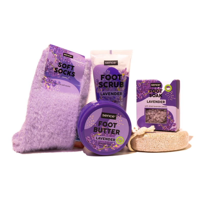 Sence Coffret Foot Care Gift Set 5pcs Soins Pieds : Gommage Pieds + Beurre de Pieds + Chaussettes Douces + Sel de Bains Pieds