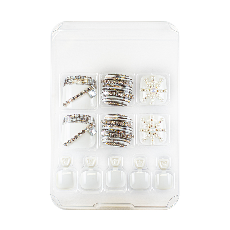 Manino Faux Ongles Pieds Press On Orteils Colorés avec Diamond 24pcs