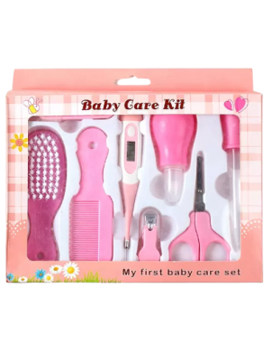 kit-soins-bébé-8-pièces-rose-nouveau-né-nettoyage-toilettage-trousse-biberon-thermoètre-brosse