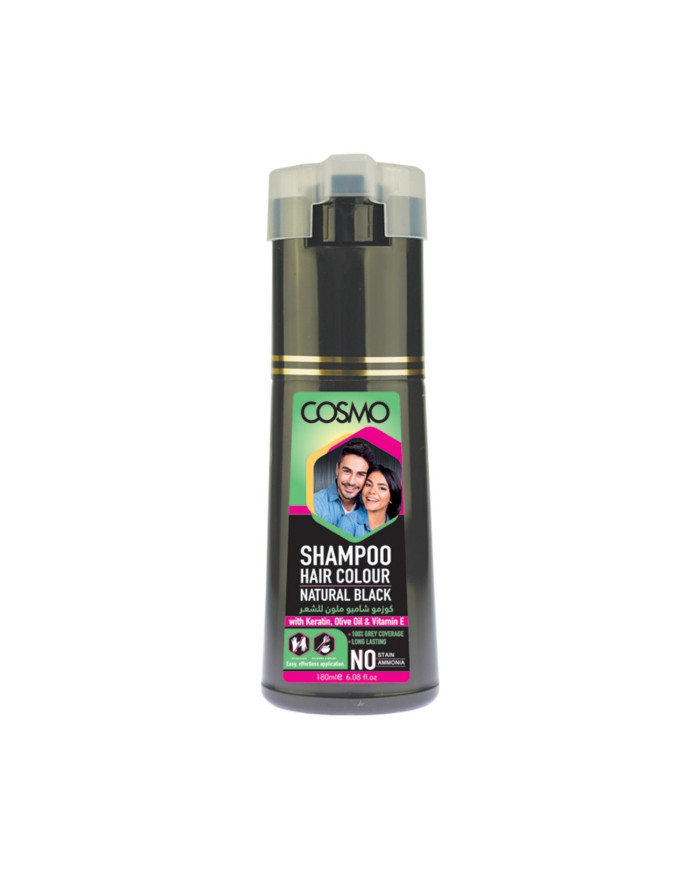 COSMO Shampoing Colorant Noir Naturel 180ml | Kératine, Huile d’Olive & Vitamine E