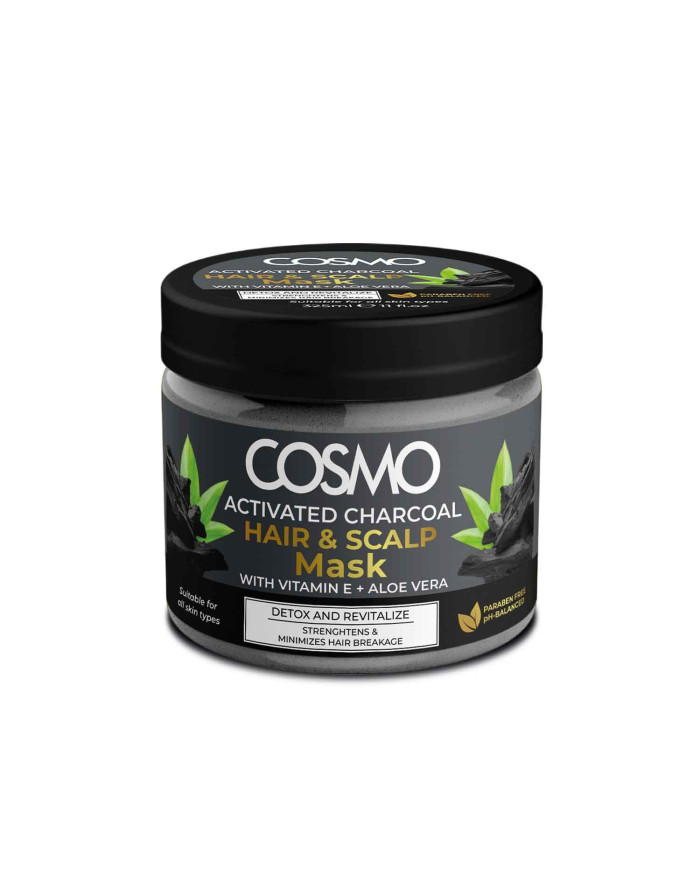 COSMO Masque Cheveux & Cuir Chevelu au Charbon Actif 325 g | Vitamine E & Aloe Vera