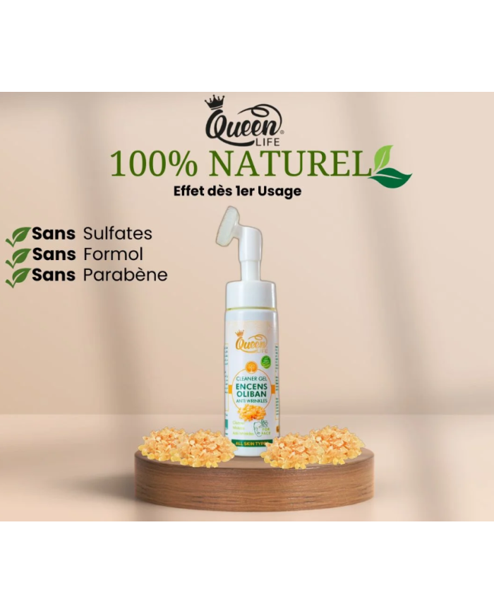Queen Life Gel Nettoyant Moussant Oliban 200 ml | Nettoyant Visage Anti-Rides & Purifiant